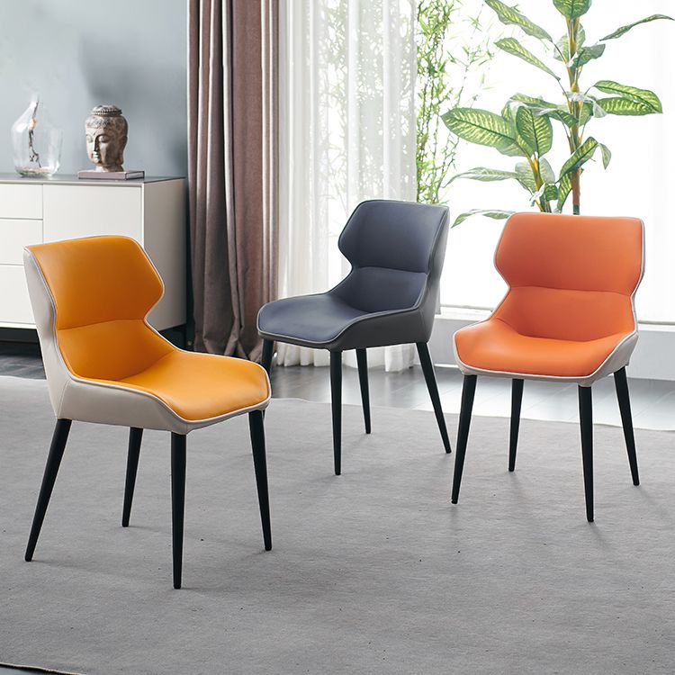 Sillas de comedor de cuero de estilo minimalista Sillas laterales con brazo Parsons y respaldo (juego de 2)