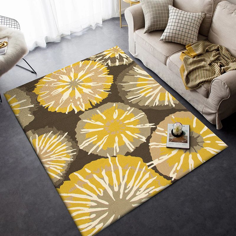 Novelty Floral Print Rug Yellow and Blue Polyester Rug Machine Washable Non-Slip Area Rug for Bedroom