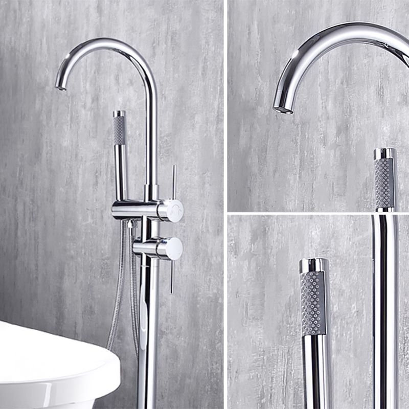 Floor Mounted Metal Freestanding Tub Filler High Arc Freestanding Faucet with Hose
