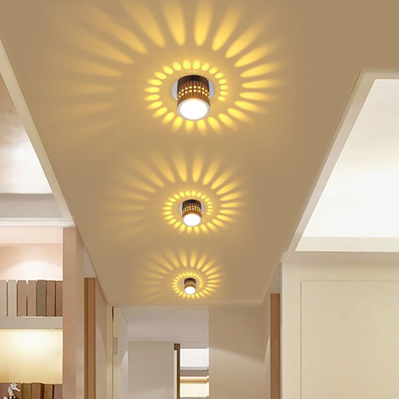 Cilindrische kleur veranderende flush Light Hedendaagse Metaal Chrome Afwerking LED Plafond Mount Lamp voor Corridor