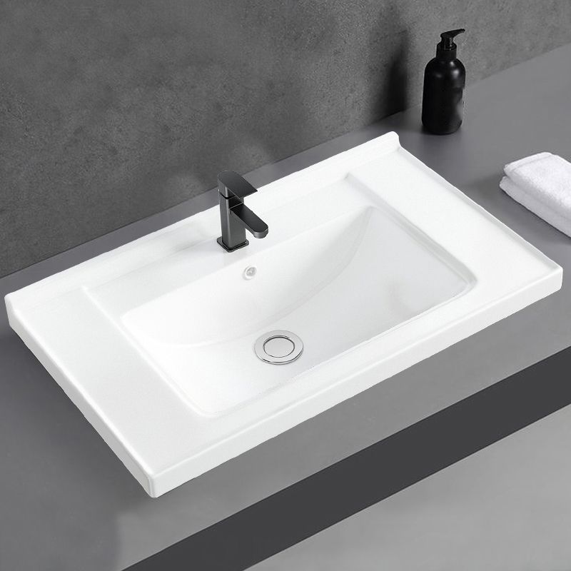 Basic Bathroom Sink Overflow Hole White Vessel Lavatory Sink (Not Included Faucet)