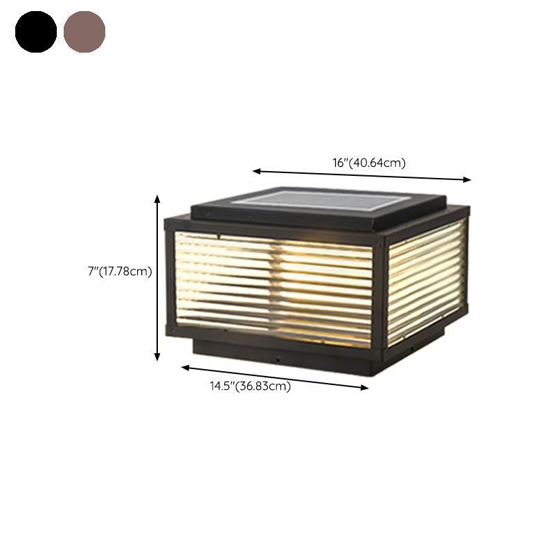 Metal Rectangle Shape Outdoor Light Modern Style 1 Light Solar Pillar Lights in Black