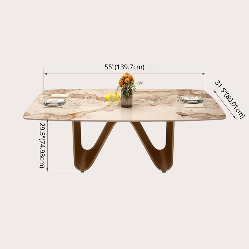 Modern Sintered Stone Dining Room Set Standard Height with Double Pedestal Base Dining Table Set