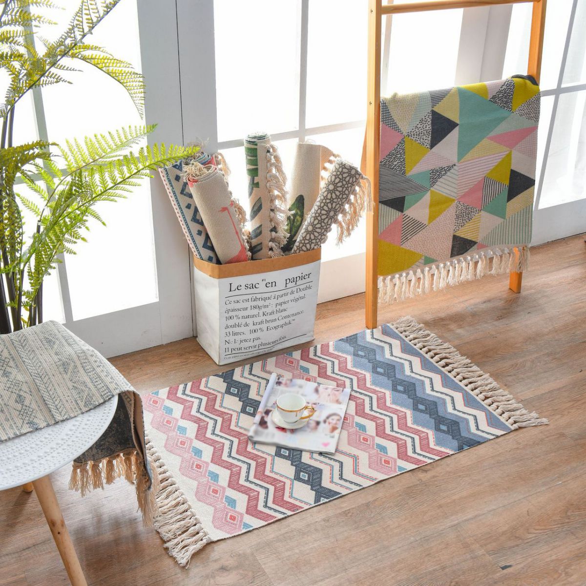 Bohemian Cotton Blend Area Capinet Retro Retro Intérieur Rapis de salon Tapis avec frange