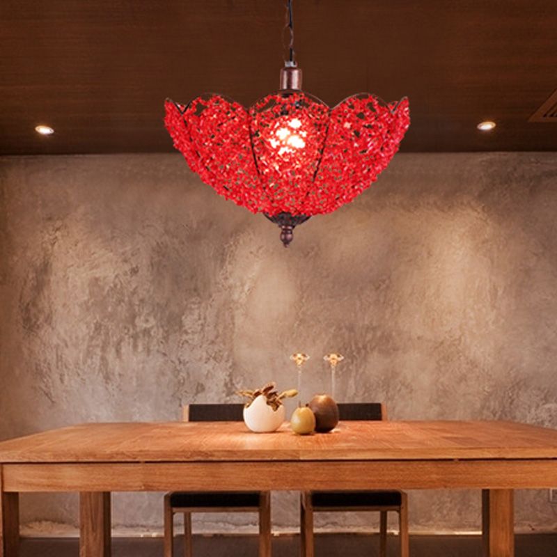 Metal Red/Purple Hanging Ceiling Light Scalloped 1 Head Art Deco Pendant Lamp for Restaurant