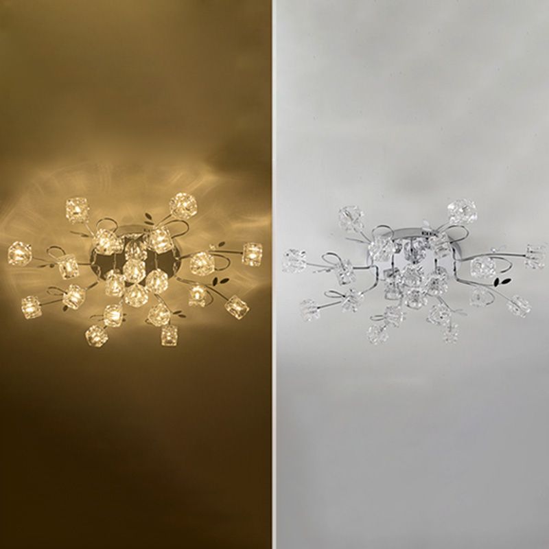 Cube contemporain Flush Lightture Crystal Flush Plafond Light en argent