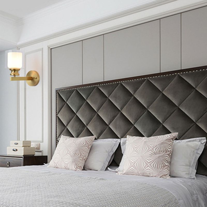 Modern 1 - Light Armed Wall Lighting Solid Brass and Cylinder Glass Shade Wall Sconce