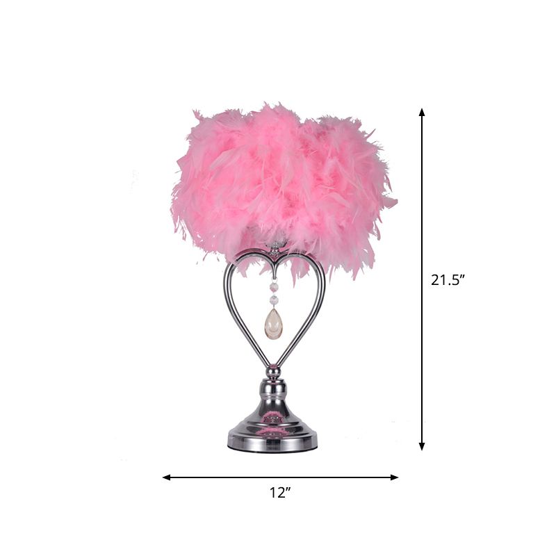 Dome/Tapered Shade Table Light Modern Feather Single Black/Pink/Cream Night Stand Lamp with Teardrop/Curved Rod/Tripod Base