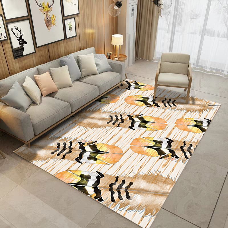 Dark Pink Simple Rug Polyester Plant Rug Stain Resistant Rug for Living Room