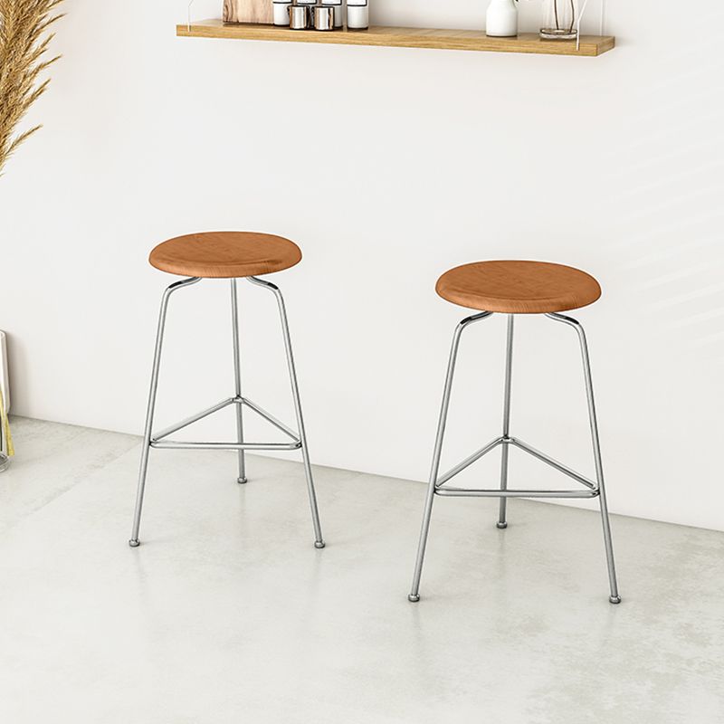 Modern Armless Backless Counter Stool Oak Wood Bar Stool with Pedal for Cafe