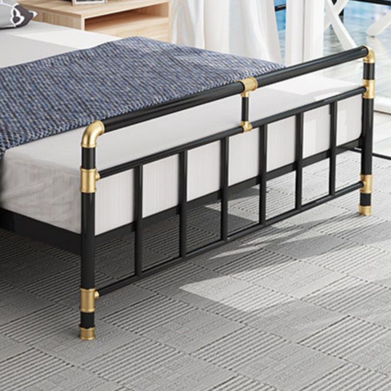 Industrial Metal Standard Bed, Open-Frame Rectangular Headboard Bed