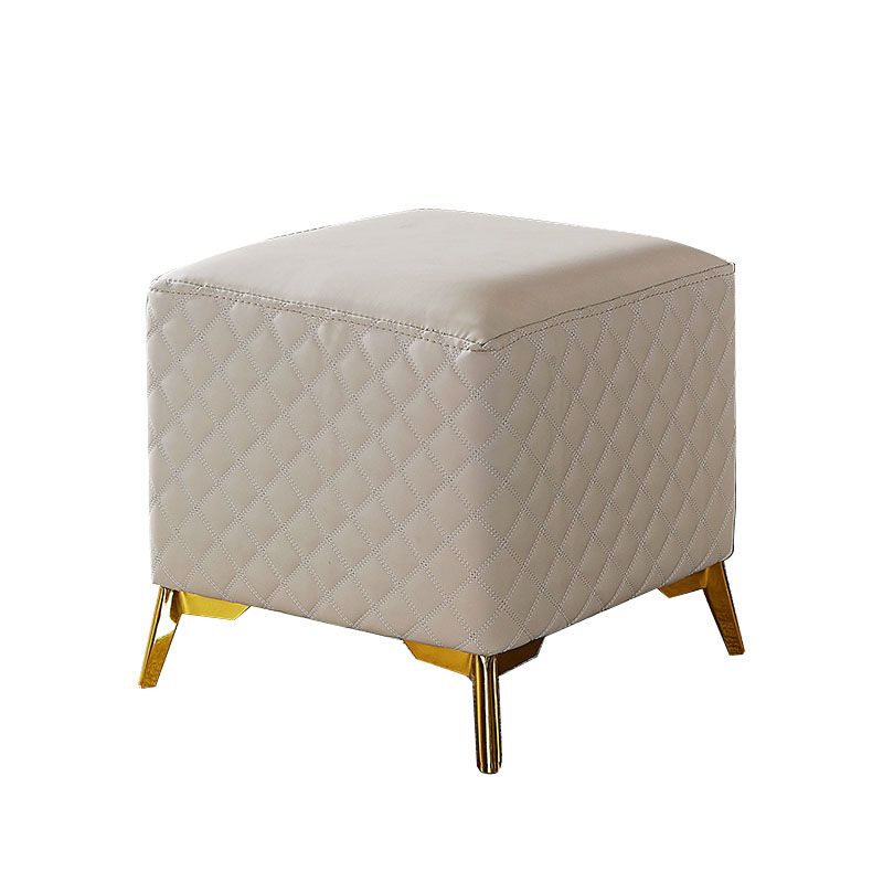 Glam Ottoman Genuine Leather Upholstered Diamond Lattice Square Ottoman with Metal Legs