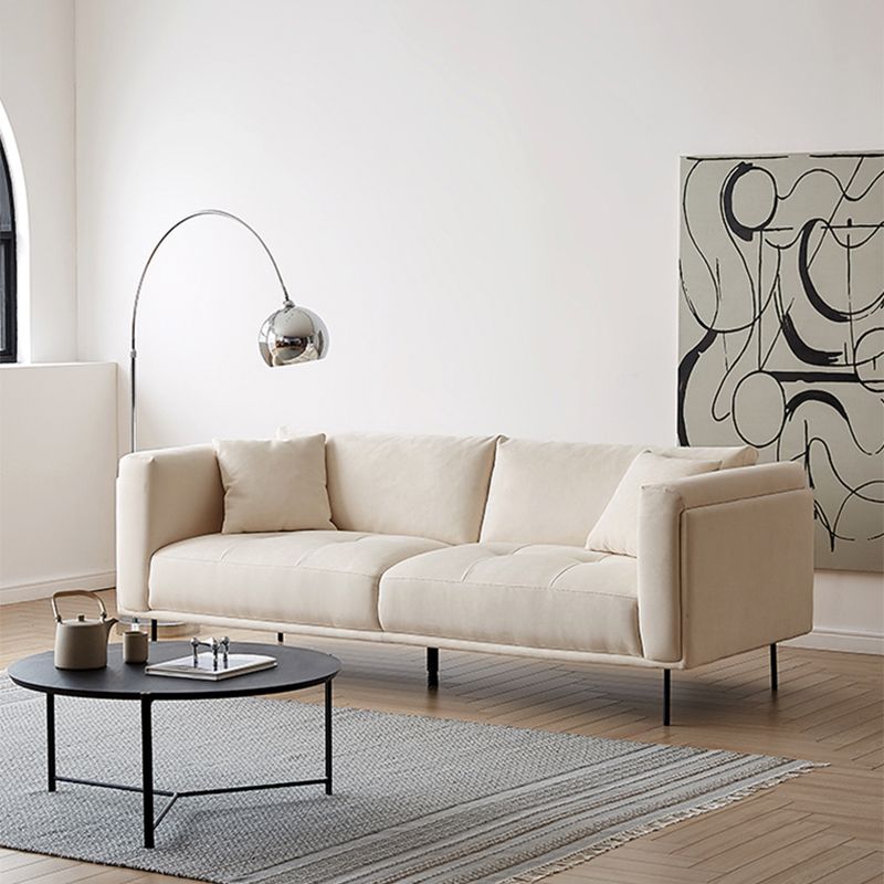 White Tuxedo Arm Sofa Contemporary Sofa with Bolster Pillows for Living Room