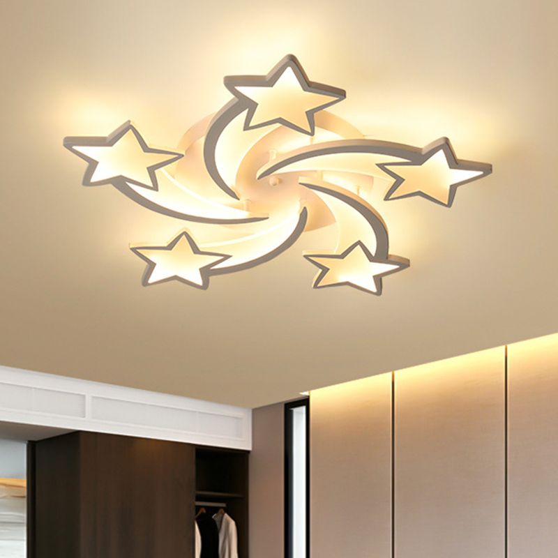 Stars Ceiling Flush Mount Light Contemporary Acrylic LED Bedroom Ceiling Mount Light Fixture in White