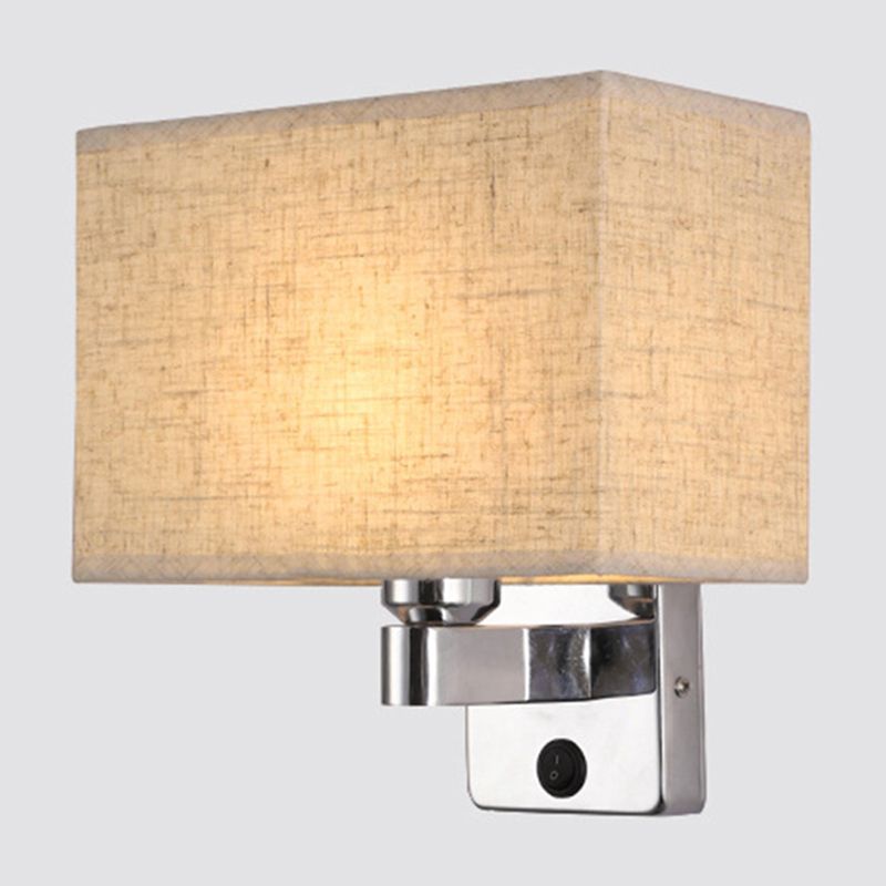 1-Licht-Schlafzimmer Wandlampe Nordic Schwarz/Weiß/Beige und Chrom Wandleuchte mit ovalem/quadratischem Stoffton