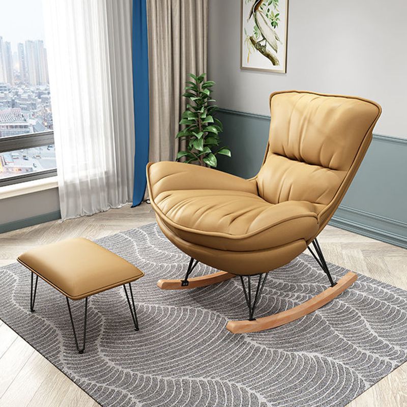 Contemporary Rocking Chair Solid Color Faux Leather Indoor Rocker Chair with Cushions