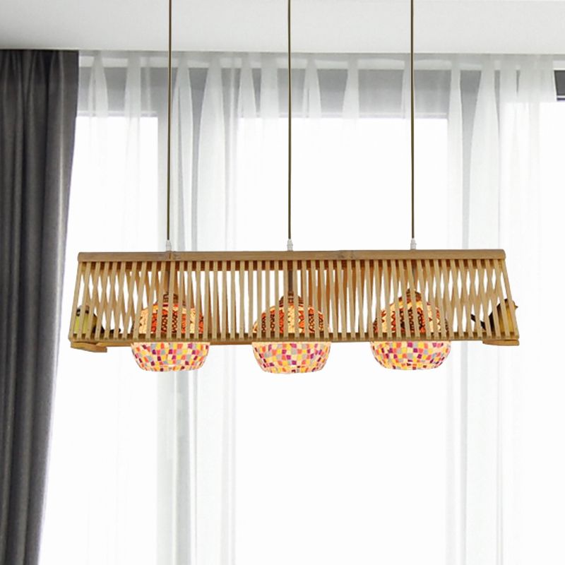 Roof Shaped Hanging Pendant Light Modern Style Wood 1/2-Head Beige Hanging Light Fixture, 16"/19.5" W