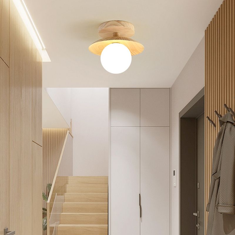 Modern Simple Wooden Ceiling Lamp Ball Shape Shade Ceiling Light for Living Room