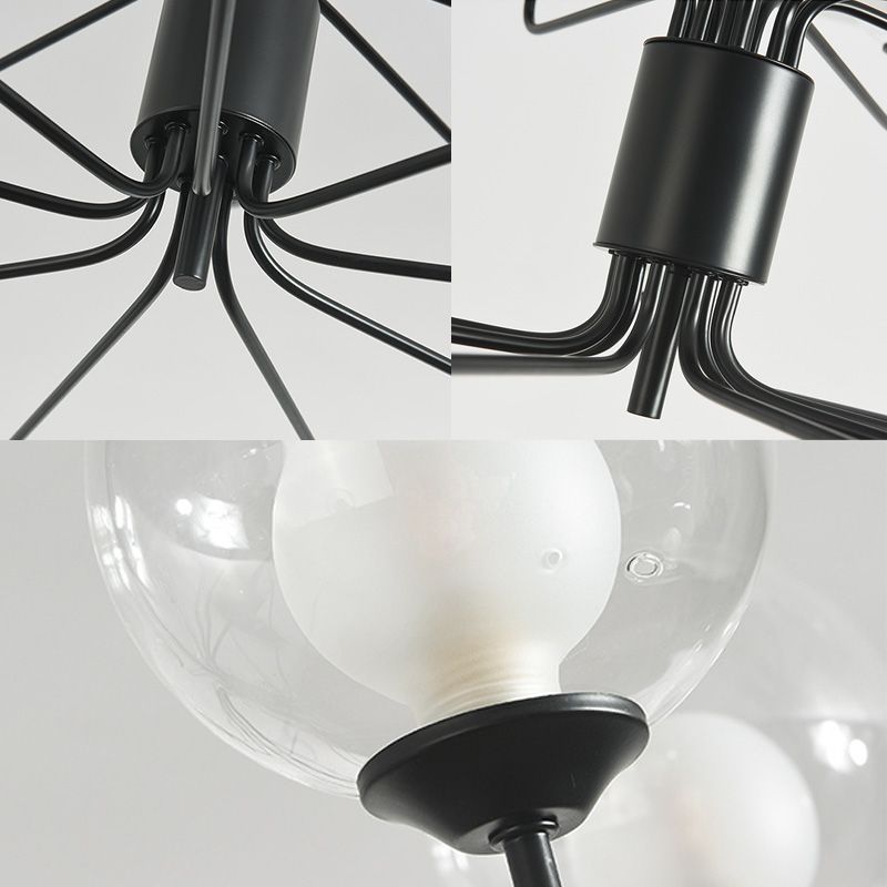 2-Tier Ball Clear Glass Chandelier with Radial Design Contemporary 8/12/18 Lights Black/Gold Hanging Light Fixture