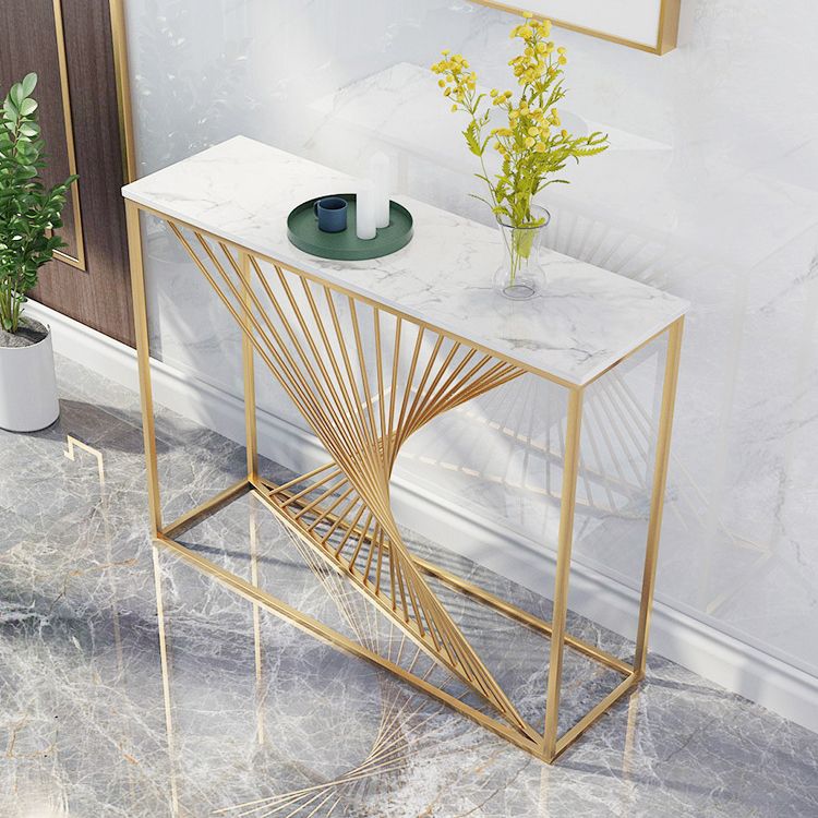 Glam Marble Console Sofa Table Gold Frame Accent Table for Hall