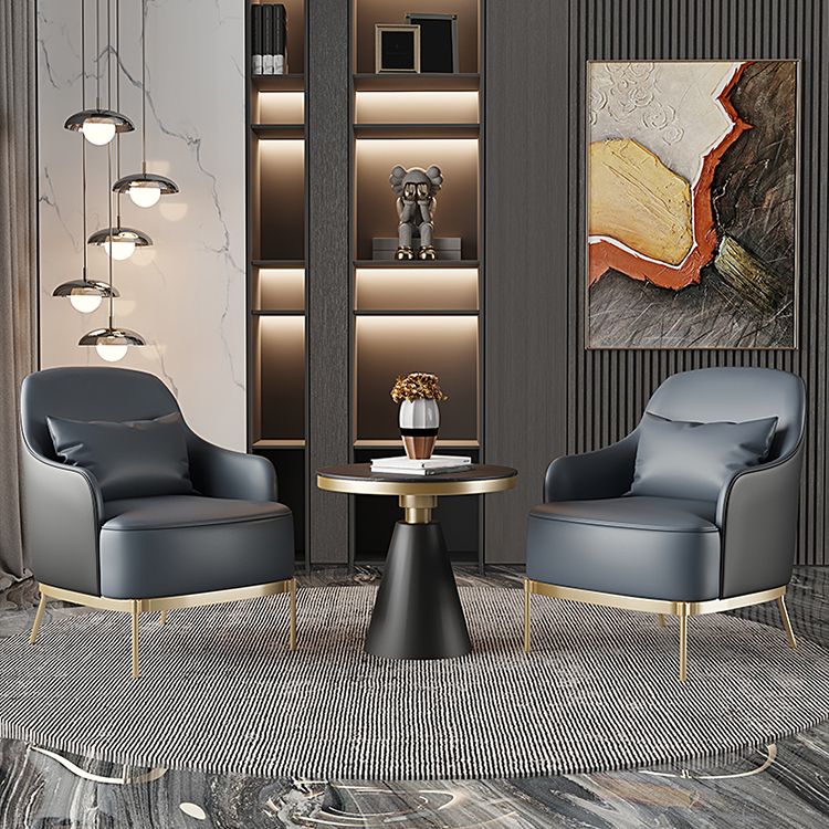 32.67" High Faux Leather Arm Chair Recessed Arms Accent Chair with Basic Four Leg