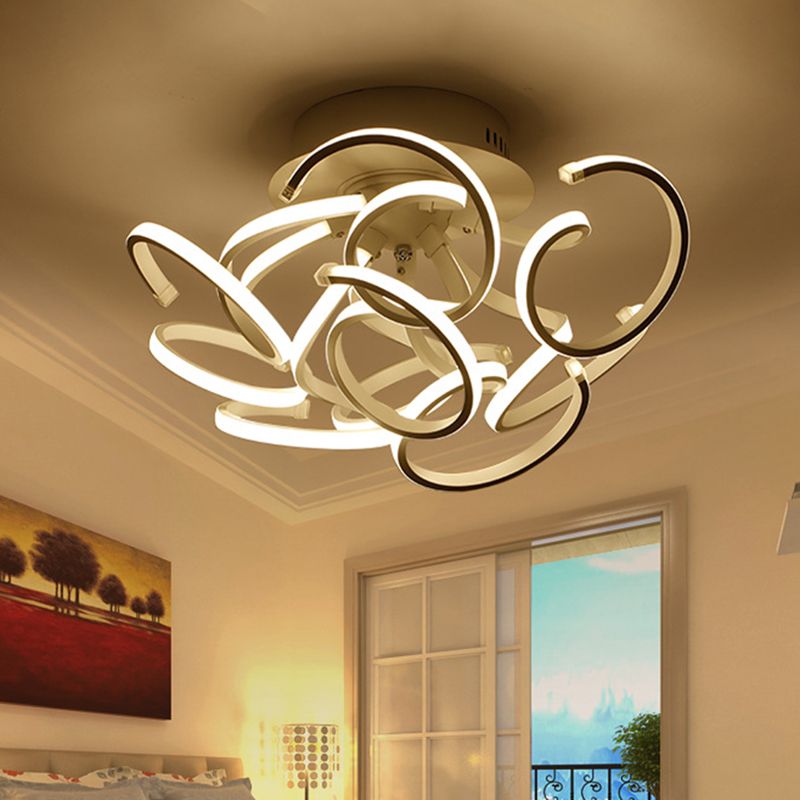 Twisted Strip Semi Flush Ceiling Light Modern Metal 9/12-Light White LED Flushmount in Warm/White/Natural Light