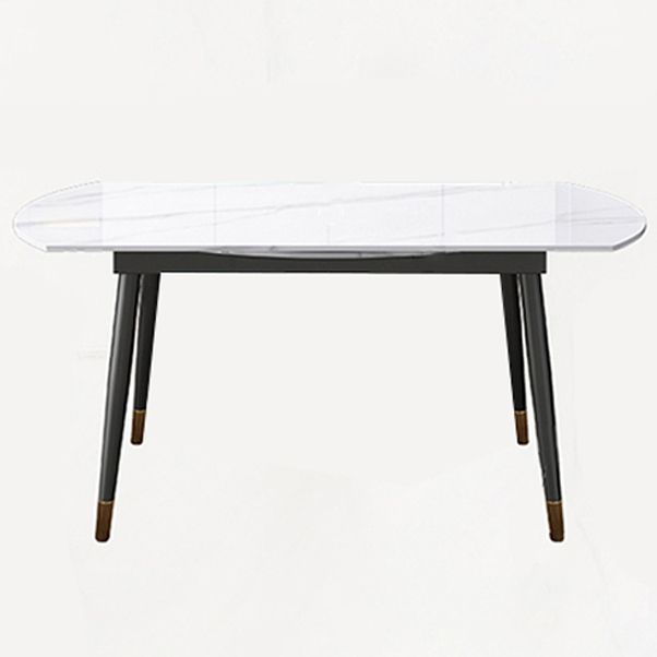 Round Traditional Luxury Dining Table Sintered Stone Table with 4 Black Legs