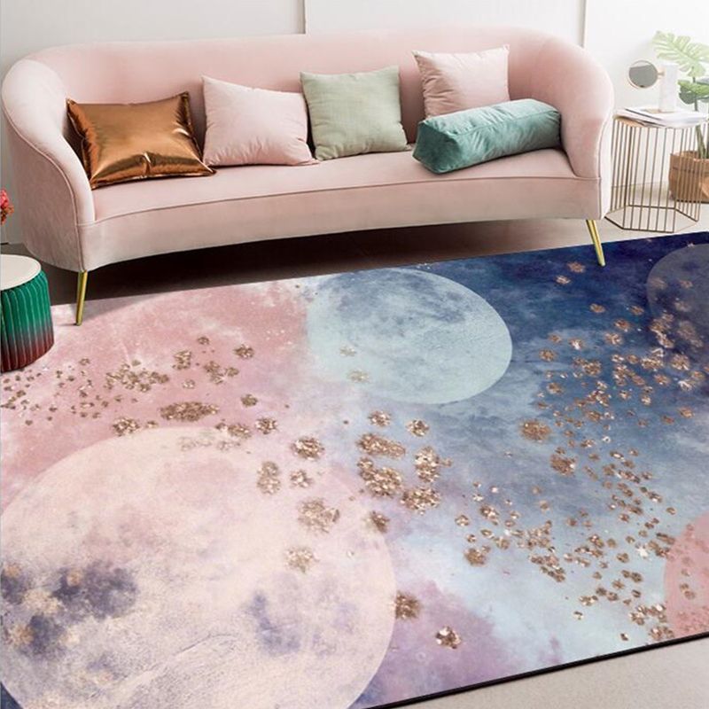 Creative Moon Pattern Rug Pink and Blue Modern Rug Polyester Washable Anti-Slip Backing Carpet for Living Room