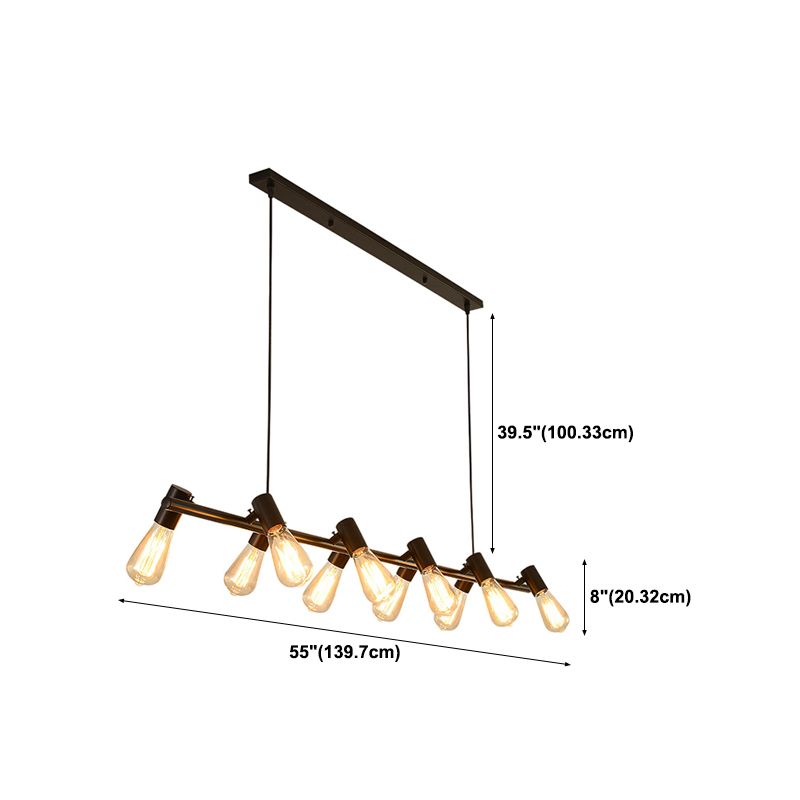 Black Industrial Pendant Light Linear Shape Island Light with Metal Shade for Living Room