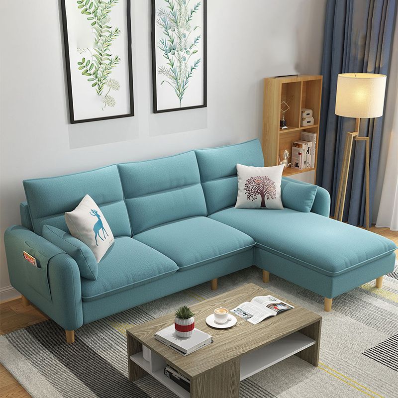 Scandinavian 30.7 " H Linen Square Arm Sofa & Chaise for Apartment