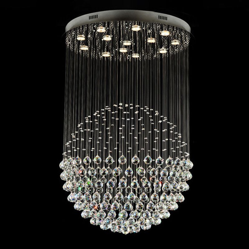 Modern Globe Flushmount Light Crystal 3/5/14 Bulbs Restaurant Ceiling Fixture in Stainless Steel