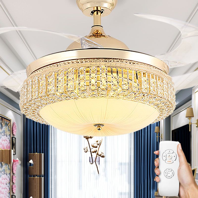 Nordic Style Ceiling Fan Lamp Circle Shape Ceiling Fan Light with Crystal for Bedroom