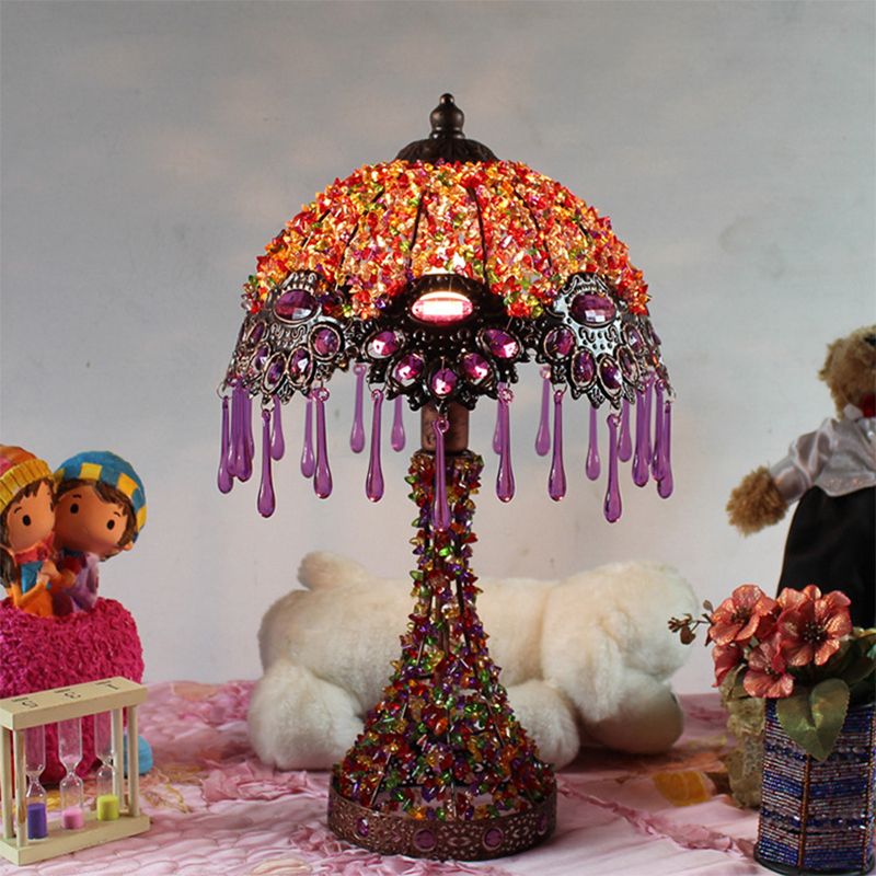 Handgeweven geschulpte nachtkastje lamp Boheemse acryl 1-licht koperen nachtstandlicht licht met druppel franje