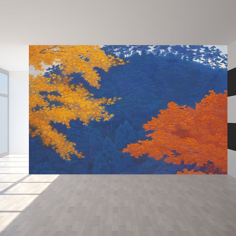 Extra Large Maple Trees Mural Wallpaper Modern Chilling Forest Wall Covering in Blue