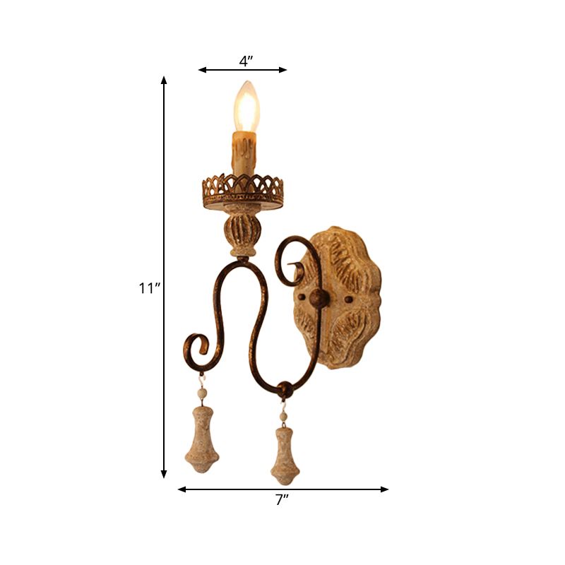 Swirled Arm Bedroom Wall Light Rustic Iron 1/2 Lights Distressted White Wall Mounted Light