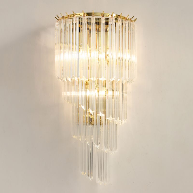 Crystal Tiered Sconce Light Fixture Simplicity Style Clear Wall Lighting Fixture