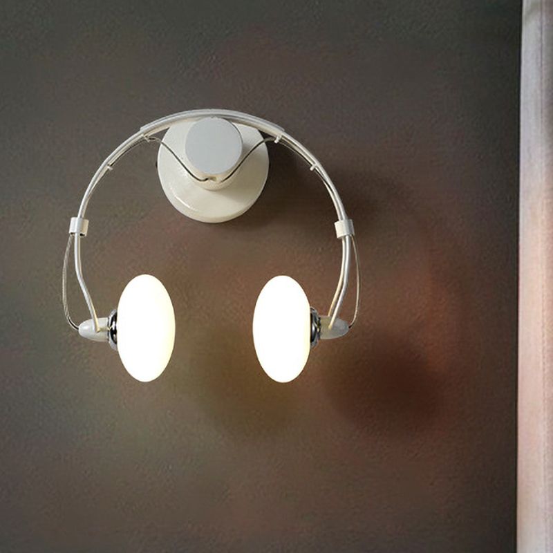 Cartoon Headset Shape Wall Sconce Lighting Metallic 2-Light Corridor LED Wall Lamp in White/Black