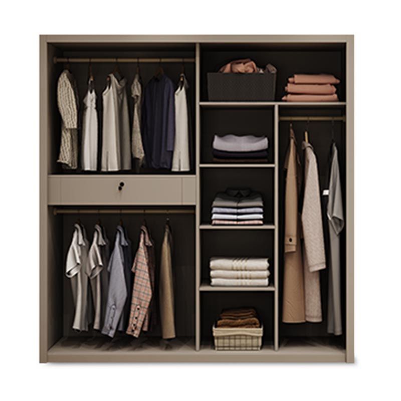 Modern Style Glass Wardrobe Cloth Rod Included Wardrobe Closet with 1-Drawer