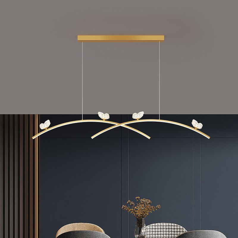 Estilo minimalista moderno colgante de clúster lineal metal de luz 2 luces de clúster para sala de estar