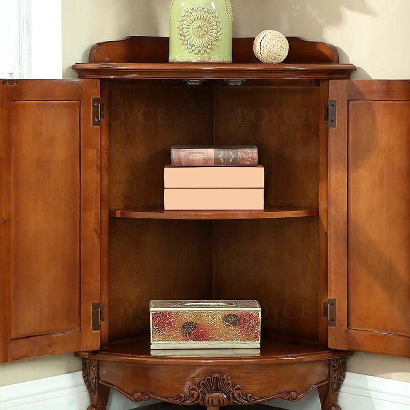 38.58"/47.24" Tall Brown Corner Cabinet , Wooden Storage Cabinet