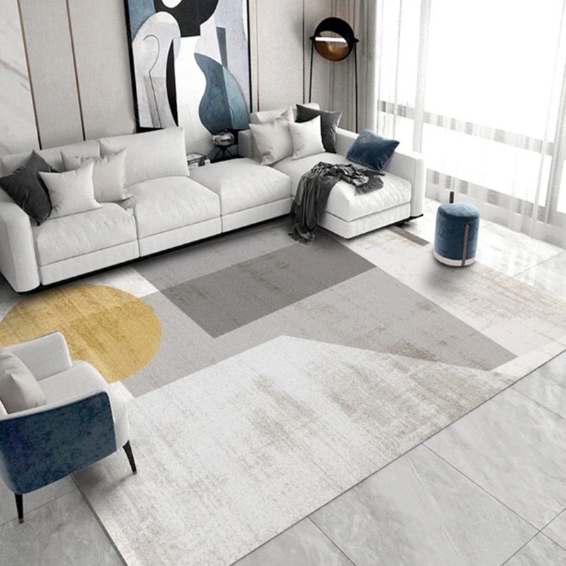 Minimalist Gray Tone Geometric Print Indoor Rug Polyester Anti-Slip Carpet for Living Room
