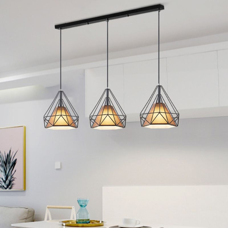 3 luci Diamond Cage Multi Pendants Luce a soffitto in metallo industriale con corda sospesa per il corridoio