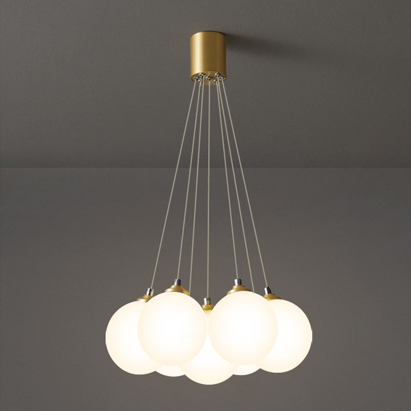 Indoor White Glass Multi Hanging Light, Minimalist Globe Shade Hanging Lamp