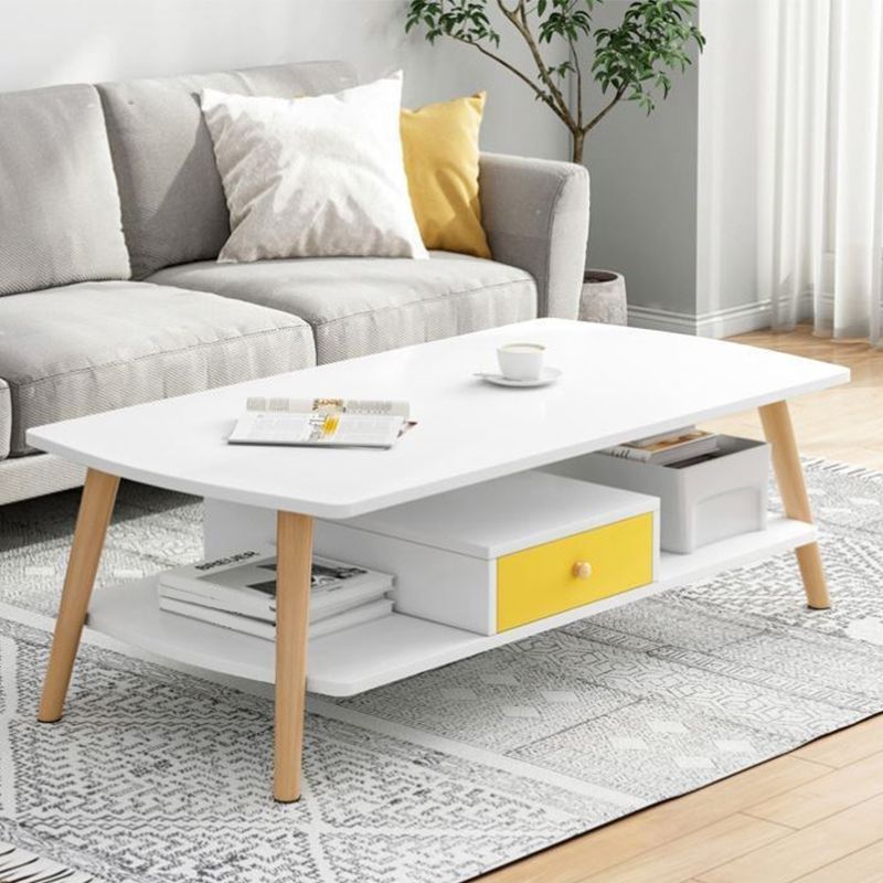 Modern Style Rectangular Artificial 4 Legs Base with Drawer Coffee Table