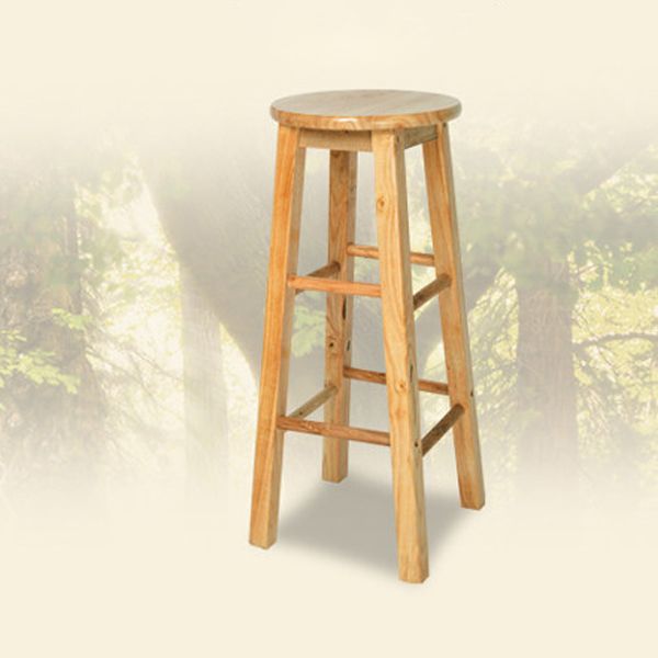 Modern Armless Backless Counter Stool Rubber Wood Kitchen Bar Stool with Wooden Seat