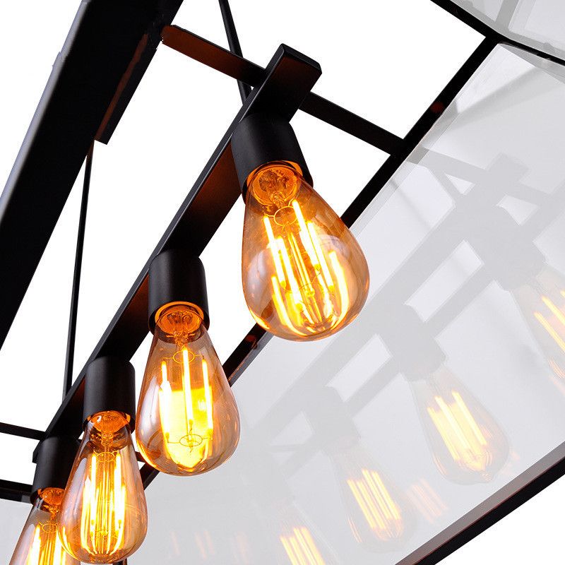 Industrial Glass Island Light Black 4 Lights Island Pendant for Restaurant