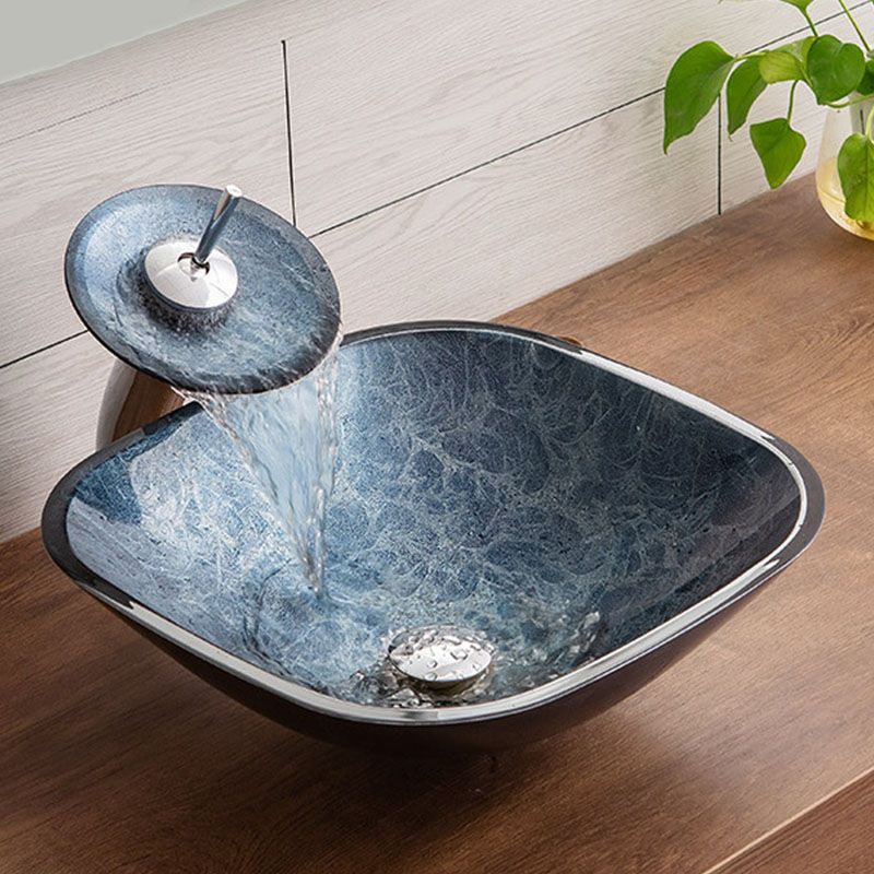 Contemporary Bathroom Sink Tempered Glass Trough Bathroom Sink