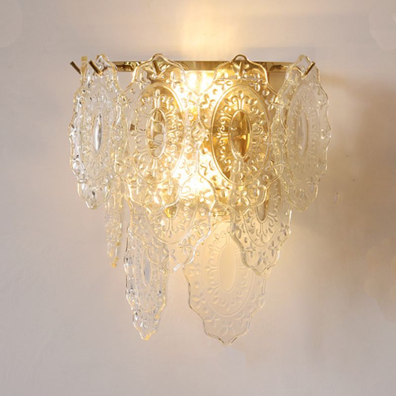 Postmodern Golden Wall Light Fixture with Glass Shade for Sitting Room