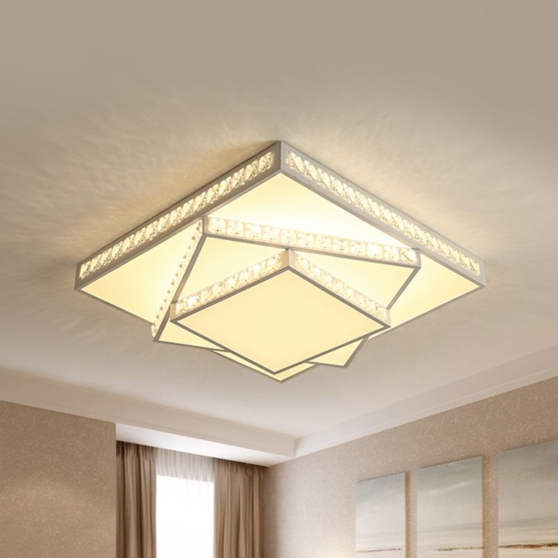 Crystal Rectangle/Square Ceiling Lighting Modern Stylish LED Bedroom Flush Mount Lamp in White