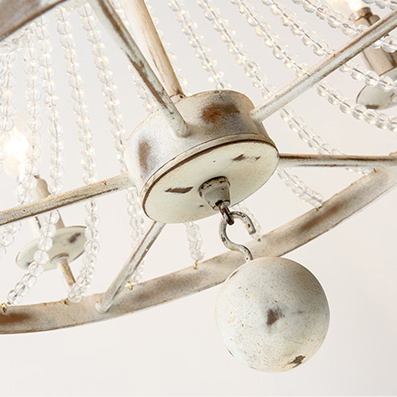 6 bulbos araña de techo de cuentas de cristal tradicional accesorio de luz colgante en blanco angustiado